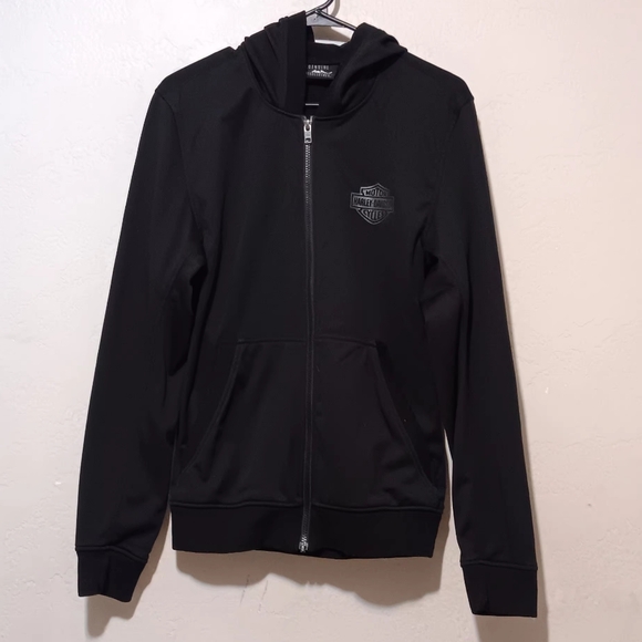 Harley-Davidson Men's Black Zip-Up Jacket Hoodie Polar Pockets SzM - Picture 1 of 14
